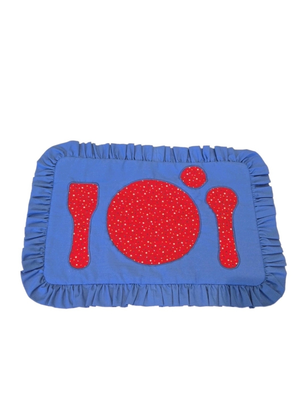 Set of 6 Vintage Handmade Montessori 16"x12" Setting Placemats Ruffled Blue Red